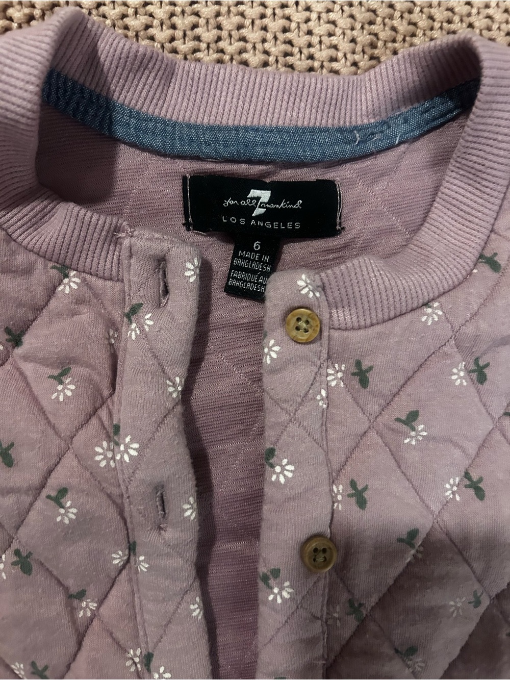 7 For All Mankind Girls Quilted Floral Jacket Size 6 Mauve Button Front